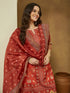 Janasya Women's Rust Cotton Blend Floral Printed Pakistani Straight Kurta Set